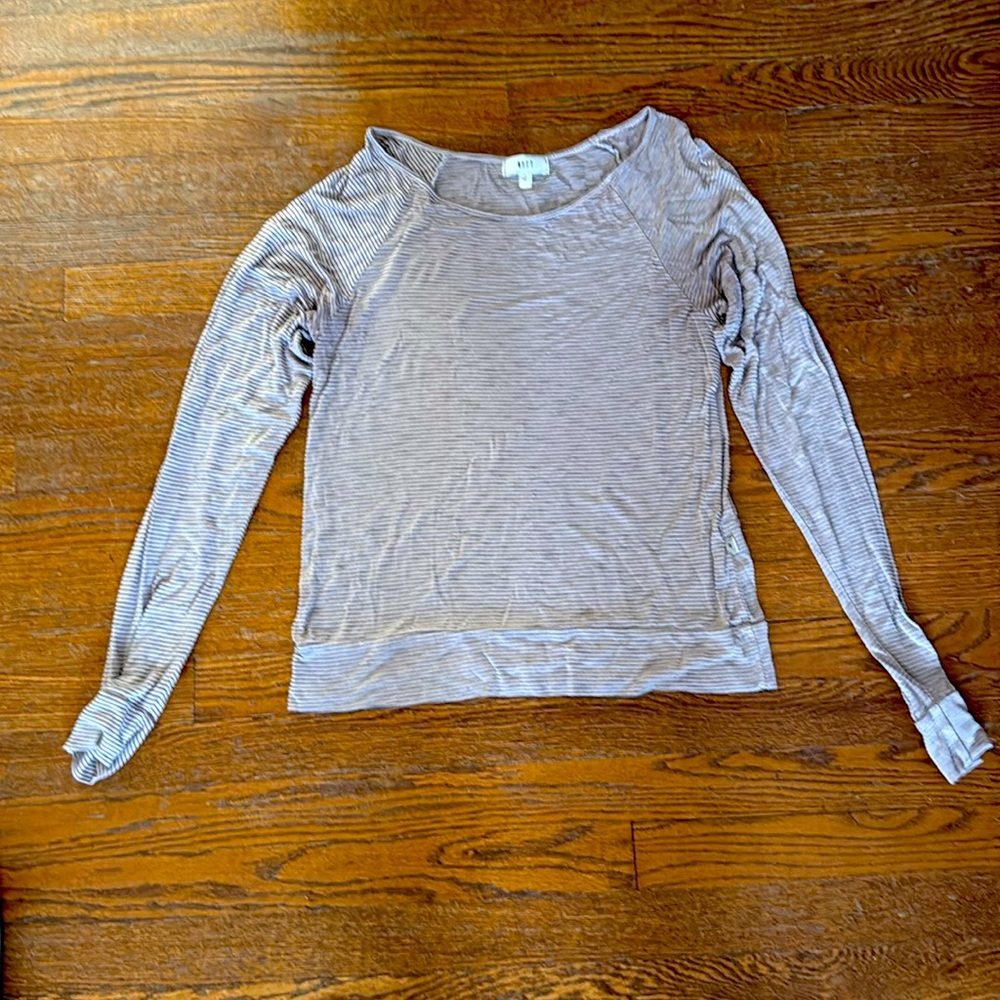 Women size XS one sleeve NYTT top in tan with black stripes